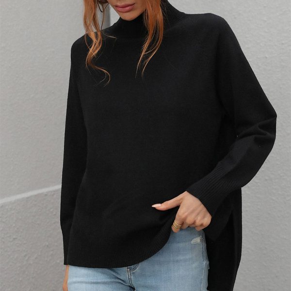New design knitted pure color loose autumn long sleeve elegant daily wear turtleneck sweaters for women - Image 6