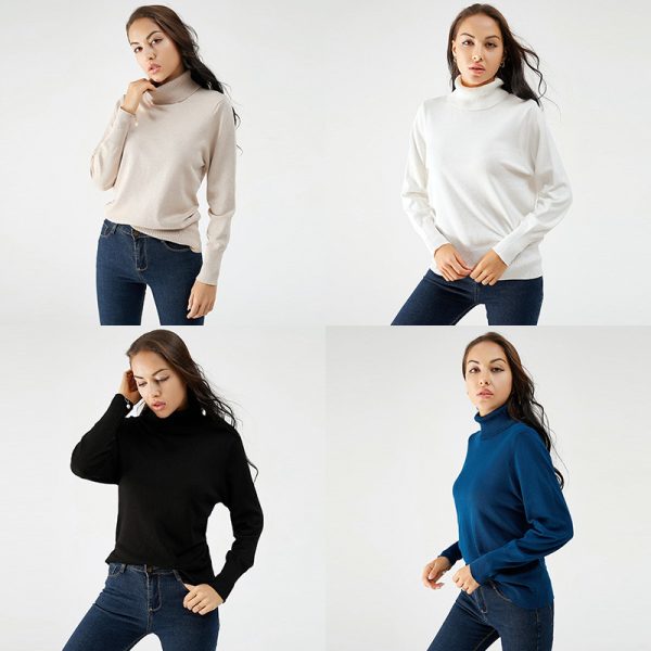 pure color elegant base shirt longs sleeve women high neck loose knitted casual sweaters - Image 4