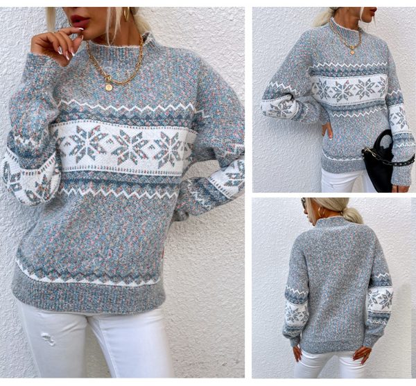 Christmas knitwear fall winter 2024 pullover Half turtleneck snowflake sweater for women - Image 3