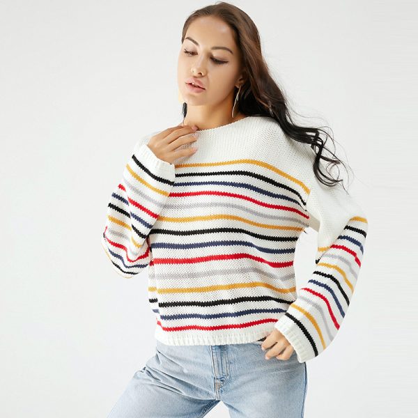 New Arrivals casual round neck long sleeve knitwear striped loose women tops knitted sweater - Image 2