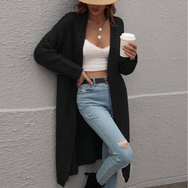 New arrivals solid color oversize elegant knitted coat women long sleeve autumn winter cardigan