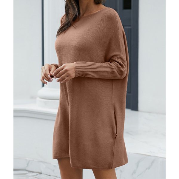 Hot sales women Elegant loose knitwear solid color Casual sweater maternity knitted long sleeve dress - Image 3