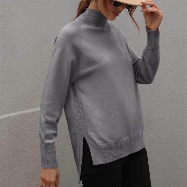 New design knitted pure color loose autumn long sleeve elegant daily wear turtleneck sweaters for women - Image 4
