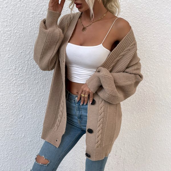 Trending fashion fall winter oversize cardigan long sleeve solid color single-breasted sweaters women