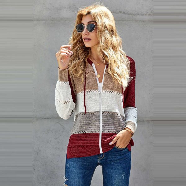 New arrivals casual cardigan coat color blocking knitted cardigan - Image 6