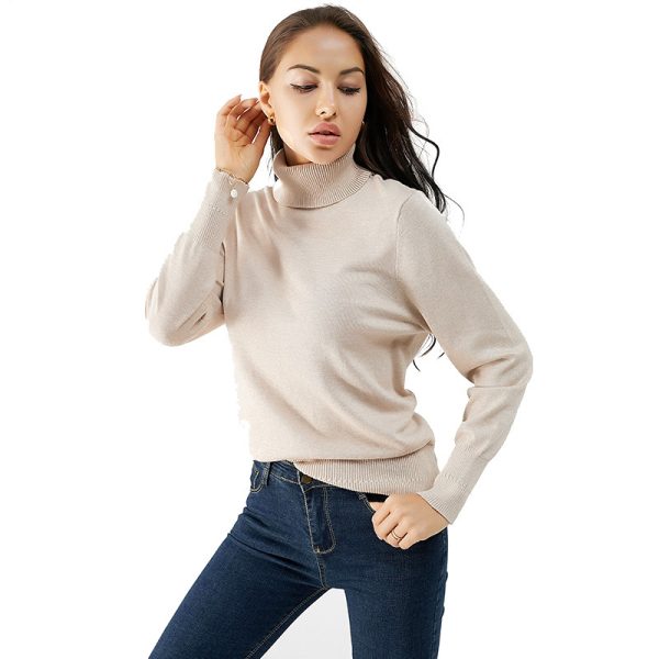 pure color elegant base shirt longs sleeve women high neck loose knitted casual sweaters - Image 3