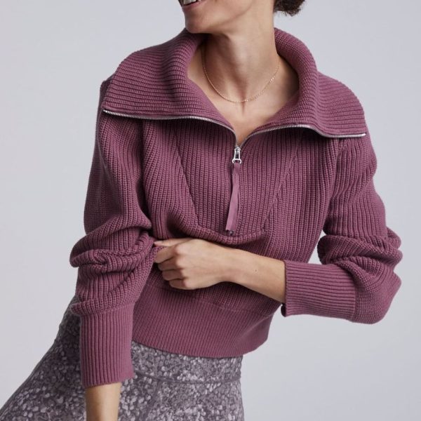 Trending Solid color zipper wide neck fashion casual knitted top pullover winter women sweater