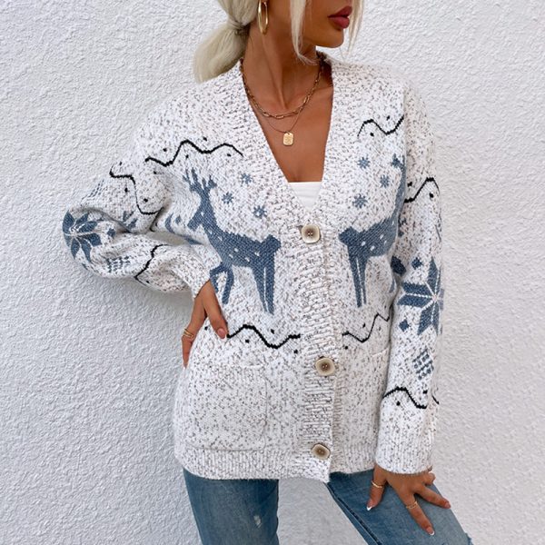 Hot selling casual long sleeve single-breasted Christmas knitwear elegant elk knit cardigans