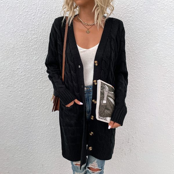 New Arrivals casual twist sweaters single breasted oversize solid color women cable knit long cardigan - Image 2