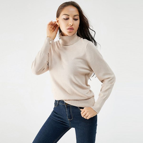 pure color elegant base shirt longs sleeve women high neck loose knitted casual sweaters