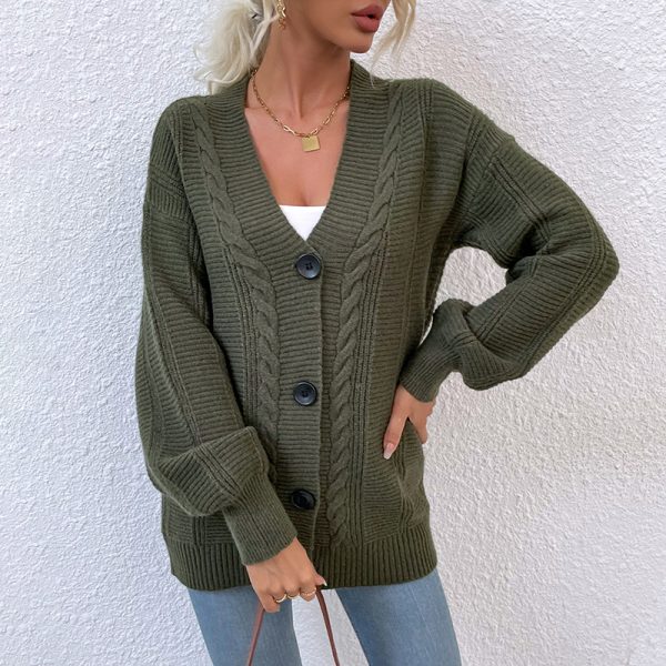 Trending fashion fall winter oversize cardigan long sleeve solid color single-breasted sweaters women - Image 5