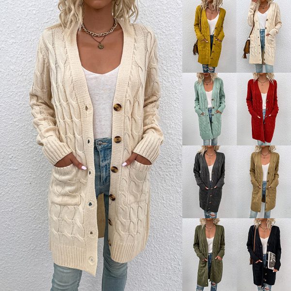 New Arrivals casual twist sweaters single breasted oversize solid color women cable knit long cardigan