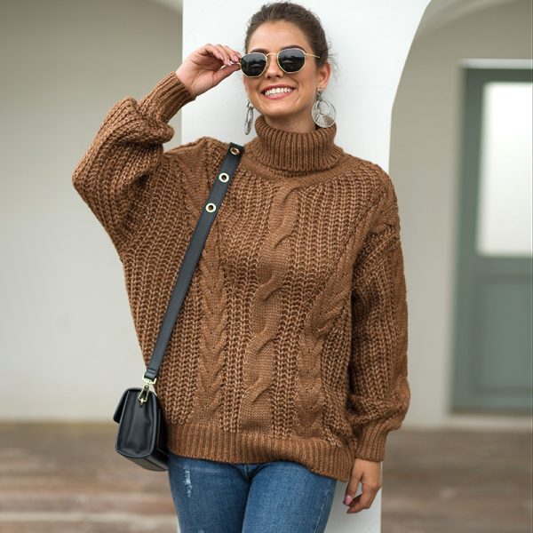 Autumn winter college style knitted women twist turtleneck pullover oversize solid color sweaters - Image 3