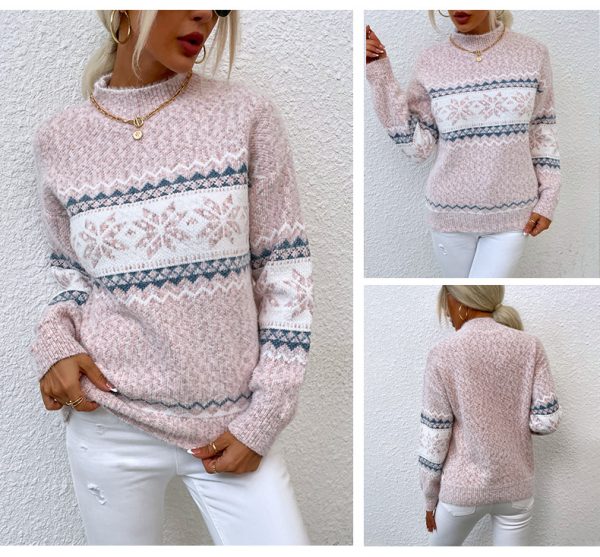Christmas knitwear fall winter 2024 pullover Half turtleneck snowflake sweater for women - Image 4