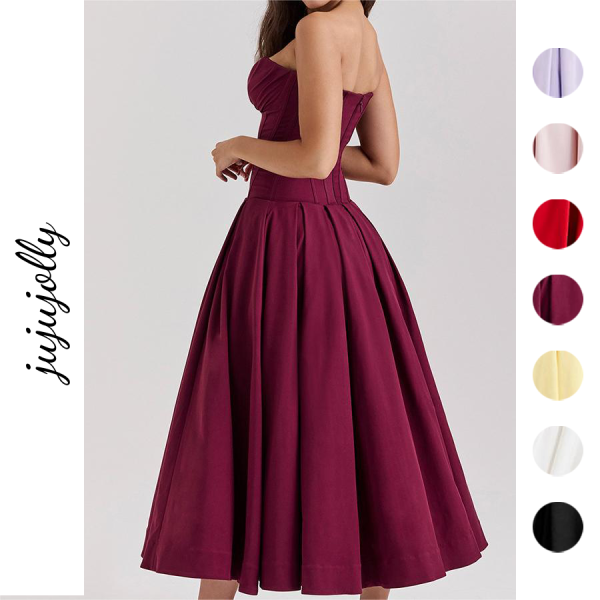 Women's Strapless Backless Long Dress with Fishbone Waistband Sexy Formalwear Decorated with Ruffles Ruched Natural Waistline - Image 2