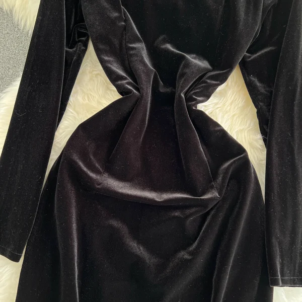 ZT1557 High-End Sense French Style Hepburn Style  Temperament Female New Autumn Winter Evening Dresses Slit Velvet Party Dress - Image 5