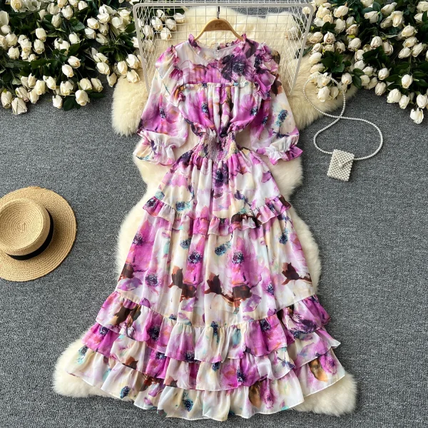 ZT1482 French Waist Slimming High Quality Ruffled  Woman Clothes High-end  Printed Dress Sweet Elegant Dress - Image 2