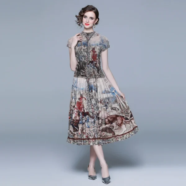 High Quality Boutique Women'S Suit Loose Large-Size Printed Casual Miyake Pleated Top Women 2 Pieces Sets - Image 3