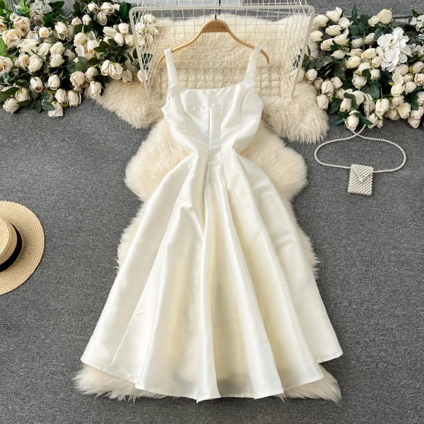 ZT1535 Birthday Party  Elegant Dress Women High-end Texture Evening Gown French Vintage Hepburn Style Halter Pompous Midi Dress - Image 2