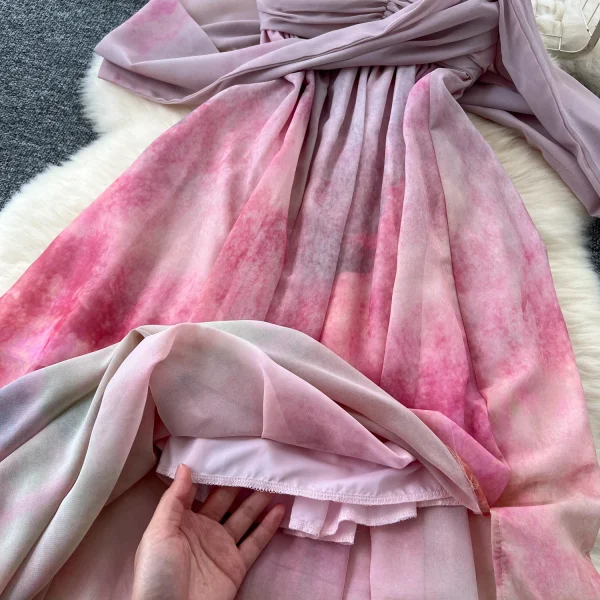 ZT1543 Holiday Style Feminine Sweet Elegant Niche Streamers High Waist Slimming Floral Print Split Halter fairy Dress Maxi Dress - Image 5