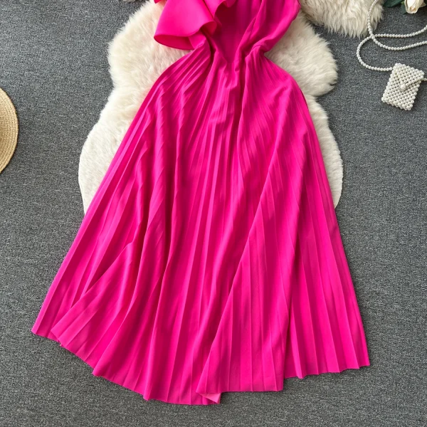 ZT1474 European Female Dress Summer Banquet Design Sense Three-dimensional Flower Slim-fit Pleated Midi Evening Gown - Image 2