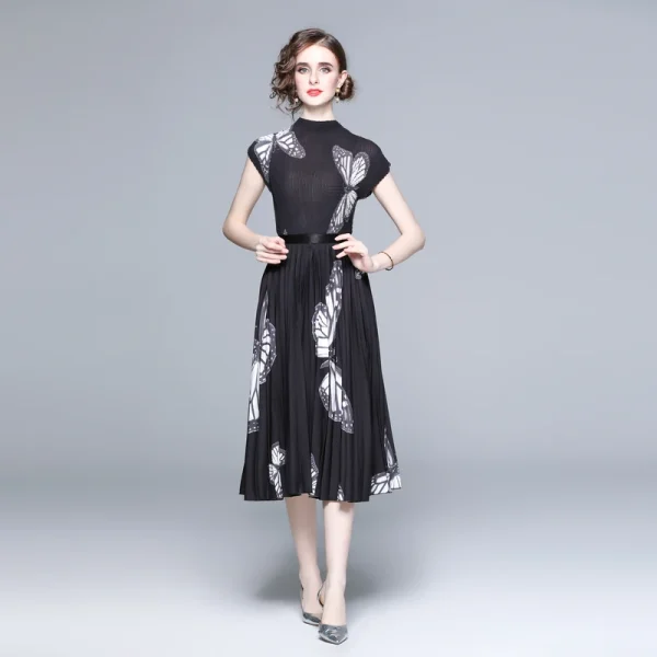 LE1288 in Stock Outlet High Quality Women'S Suit Miyake Pleated Skirt Loose Large-Size Print Two Piece Sets - Image 4