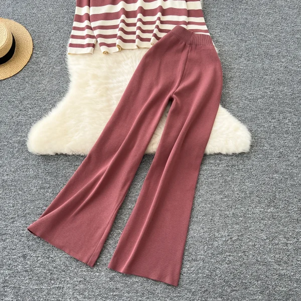 LW0150 Casual Wear With Women'S Turtleneck Matching Striped Knitwear Women'S High-Waisted Pants Sweater Women'S Two-Piece Set - Image 5
