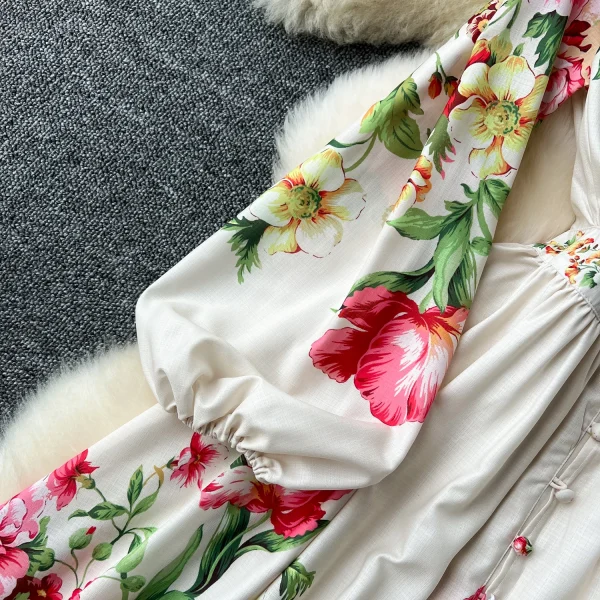 ZT1489 European High-grade Printed Dress Female Summer Lantern Sleeve Slimming Design Luxury Temperament Long Dress - Image 6