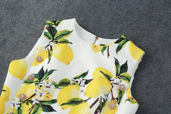 in Stock LE1642 A-Line Business Dress Lemon Print Double-Breasted Diamond Boutique Style Hepburn Fashion Elegant Patterns Cloth - Image 4