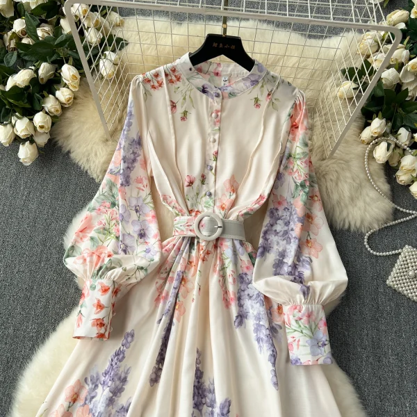 ZT1525 High-end Exquisite Dress Female Socialite Fashion Retro Elegant Lantern Long Sleeve Floral Print French Fresh Dress - Image 2
