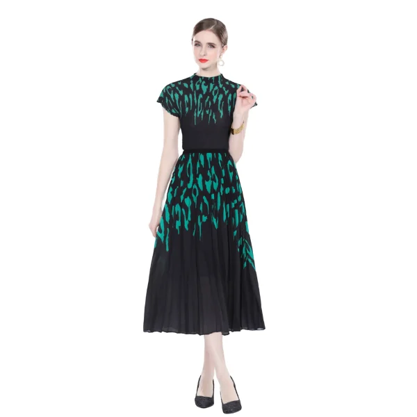 LE1330 Miyake Pleated Suit Boutique Women'S Set Fashion Printing All-Match Large Size Slim Top Half Skirt Two-Piece Set