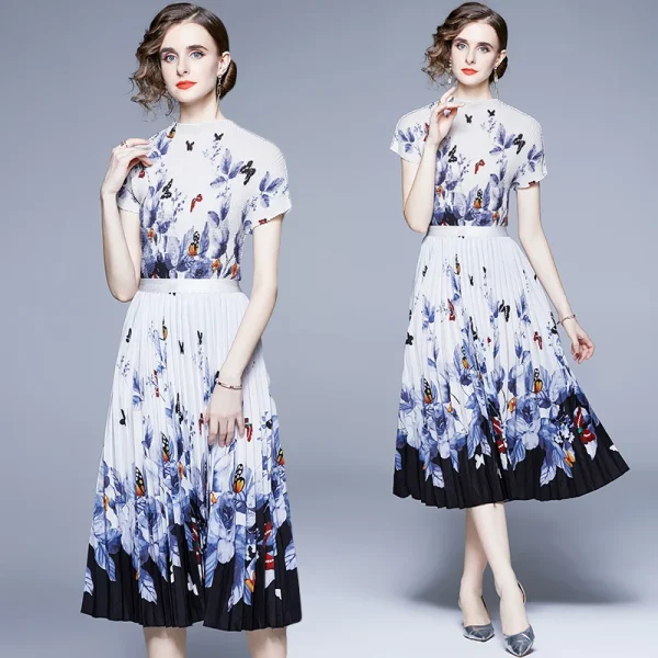 Accept Miyake Pleated Suit Feminine Show Pleated Turtleneck T-shirt Top Long Skirt High Quality Boutique 2 Piece Sets - Image 5