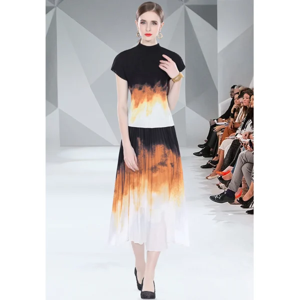 LE1328 Original Design in Stock Summer Fashion Best-Selling Boutique Women'S Sets Print  Miyake Pleated Skirt Two Piece Sets - Image 5