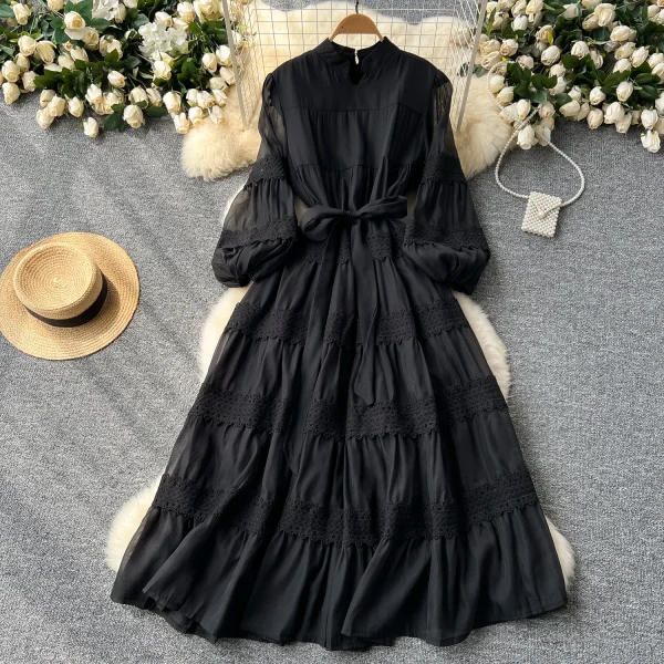 ZT1462 Luxury French Lantern Sleeve  Woman Clothes Summer Lace Patchwork Lace-strap Design Temperament Elegant Maxi Dresses - Image 2