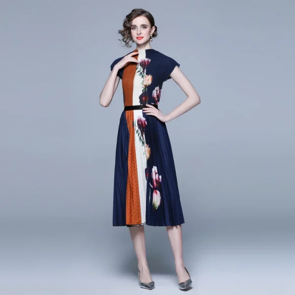 LE128New Arrival Women'S Casual Set Fashion Miyake Pressed Pleated Top Long Printed Pleated Skirt Boutique Women Two-Piece Set - Image 2