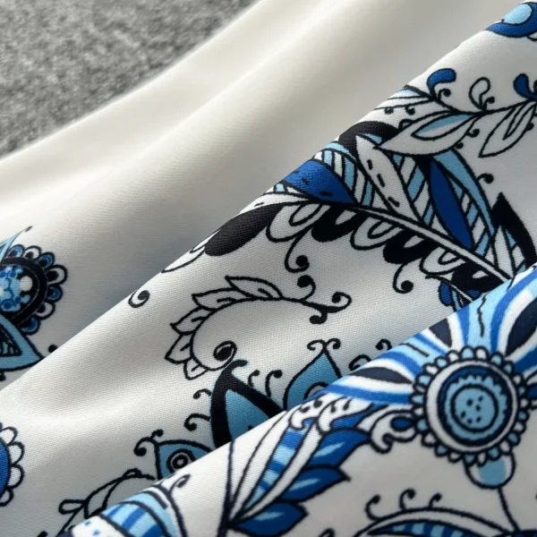 ZT1503 European Americanhigh-end Temperament Small Flying Sleeve Waist V-neck Single Breasted Printed Dress Retro Maxi Dresses - Image 5