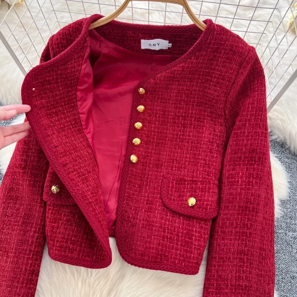 LW0115 Small Fragrant French Two-Piece Women'S Western Style Metal Buckle Slim Long-Sleeved Coat High Fanny Pack Hip Skirt - Image 5