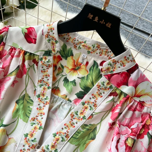 ZT1489 European High-grade Printed Dress Female Summer Lantern Sleeve Slimming Design Luxury Temperament Long Dress - Image 4