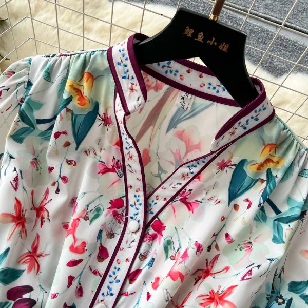 ZT1507 European-style Retro Palace Style Long Sleeve V-neck Waist Breasted Big Swing Dress Celebrity-style Elegant Printed Dress - Image 4