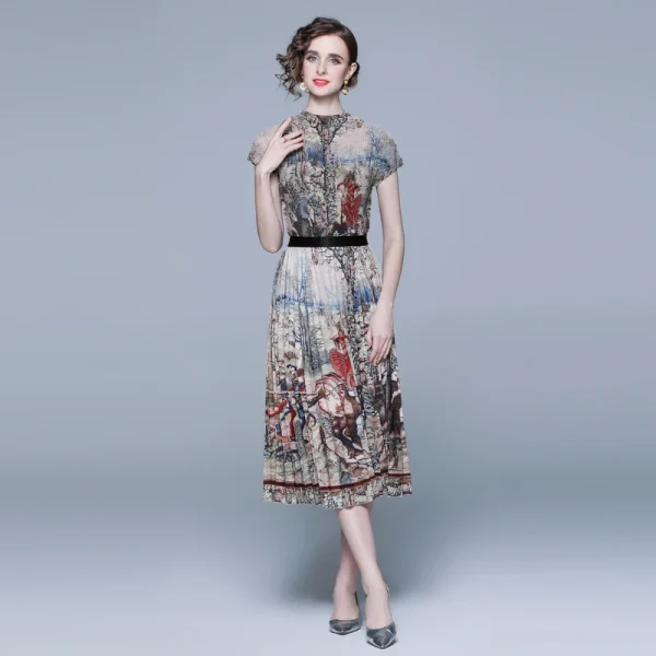 High Quality Boutique Women'S Suit Loose Large-Size Printed Casual Miyake Pleated Top Women 2 Pieces Sets - Image 2