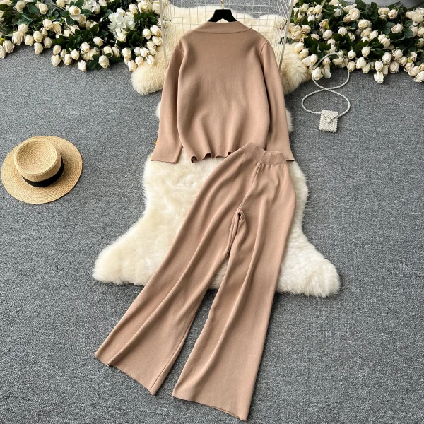 LW0104 Small Fragrant Wind Two-Piece Women'S Metal Button Sweater Sweater Sweater Casual Pants Two-Piece Ladies - Image 5