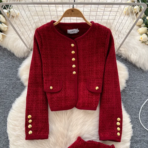 LW0115 Small Fragrant French Two-Piece Women'S Western Style Metal Buckle Slim Long-Sleeved Coat High Fanny Pack Hip Skirt - Image 4