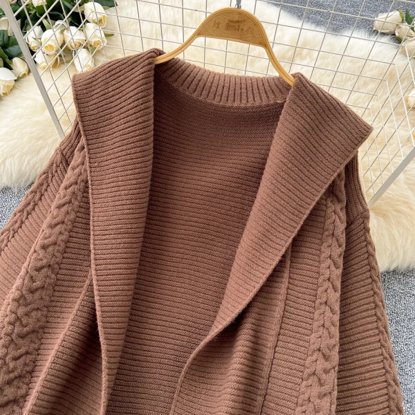 LW0610 Gentle Wind Sweet Halter Twist Knitted Dress Female Long-Sleeved Sweater Coat Female Skirt Two Piece Set for Ladies - Image 5