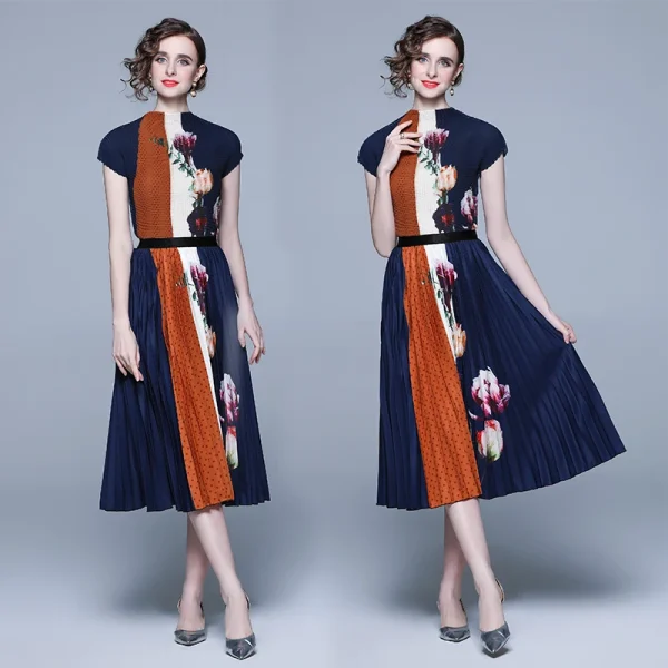LE128New Arrival Women'S Casual Set Fashion Miyake Pressed Pleated Top Long Printed Pleated Skirt Boutique Women Two-Piece Set - Image 5