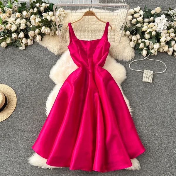 ZT1535 Birthday Party  Elegant Dress Women High-end Texture Evening Gown French Vintage Hepburn Style Halter Pompous Midi Dress - Image 4