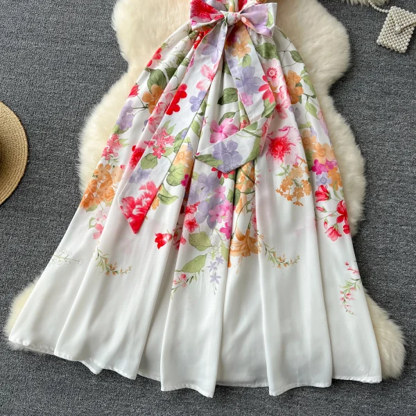 ZT1522 French Senior Sense Holiday Halter Dress Women  Temperament Printed Halter Dress Summer Sweet Fresh Elegant Midi Dress - Image 3