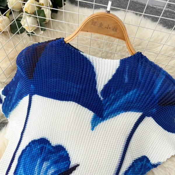 LE1297 Fast Delivery Boutique Women'S Pleated Casual Suit Long Pleated Skirts Print Shirt Short Sleeve Top - Image 6