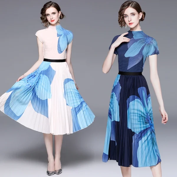 LE1323 Original Design Miyake Pleated Top Fashion Sets Skirt Boutique Women New Loose Elastic Long Skirt 2 Piece Set - Image 5