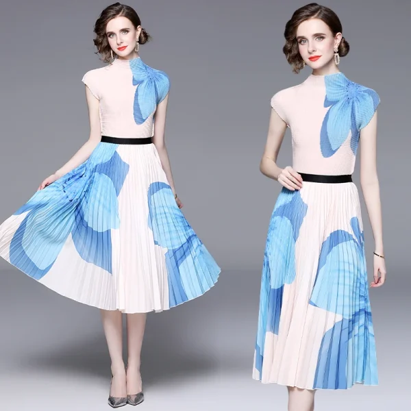 LE1323 Original Design Miyake Pleated Top Fashion Sets Skirt Boutique Women New Loose Elastic Long Skirt 2 Piece Set - Image 4