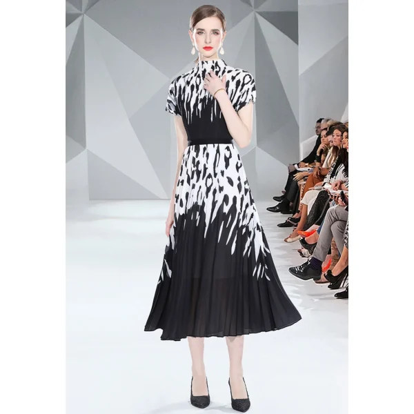 LE1330 Miyake Pleated Suit Boutique Women'S Set Fashion Printing All-Match Large Size Slim Top Half Skirt Two-Piece Set - Image 6